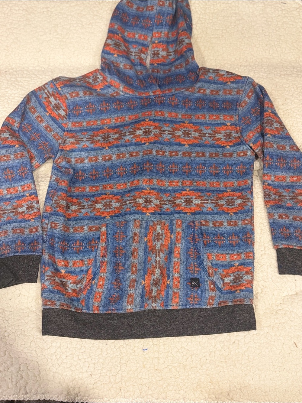 Western print Kids Hooded Patterned Pullover Sweatshirt - Blue & Orange